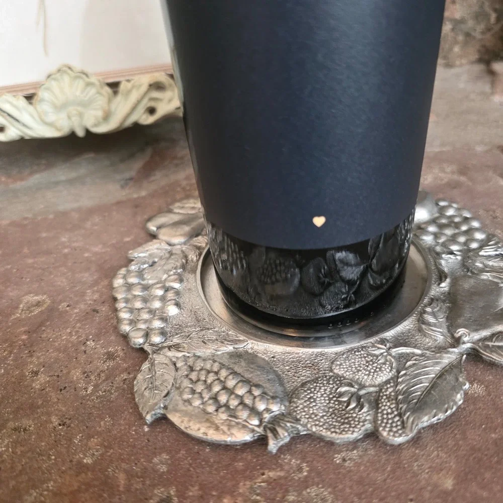 Vintage Italian Pewter Wine Bottle Coaster Embossed Fruit Harvest Made in Italy